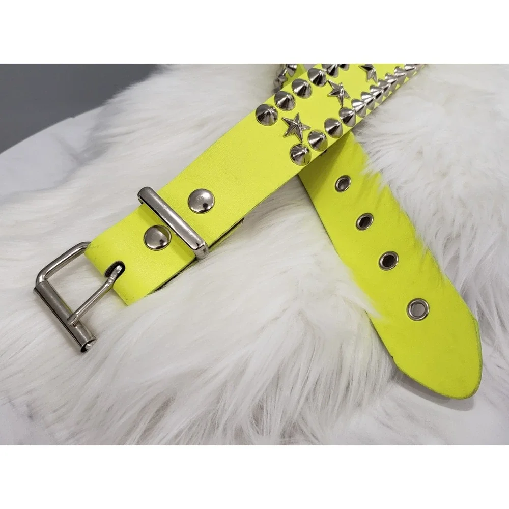LIME GREEN METAL STUDDED CANVAS BELT PUNK PLUS MOD RAVE ROCK STAR STAR EMO